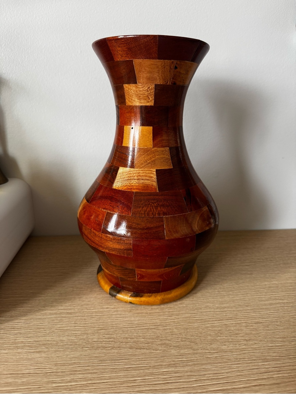 Handcrafted Multi-Tone Wood Accent Vase - Brown Finish